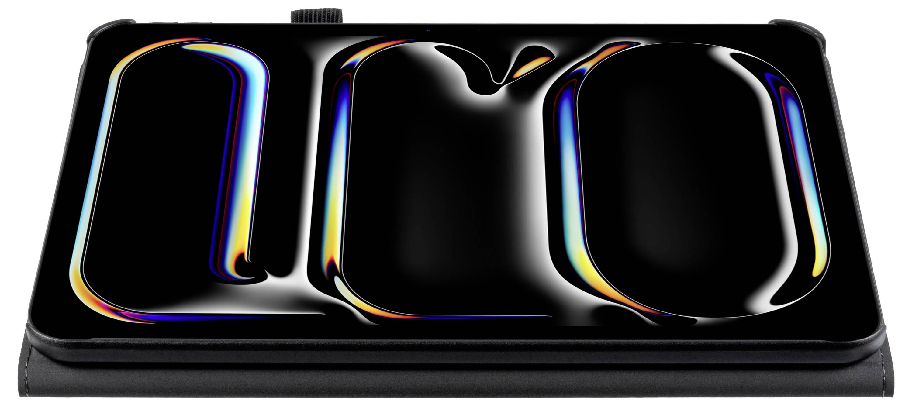 Eine elegante, moderne Brieftaschenhülle weist ein abstraktes Design mit leuchtenden, regenbogenartigen Reflexionen auf einer schwarzen Oberfläche auf und erzeugt dadurch einen beeindruckenden visuellen Effekt.