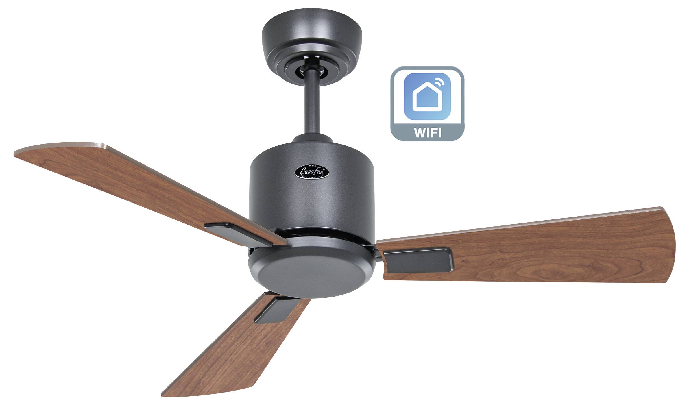 CasaFan ECO NEO III 92 BG-NB/KI WiFi Flügel Nussbaum/Kirsche Deckenventilator Basalt-Grau mit Fernbedienung, Timer, Winterbetrieb