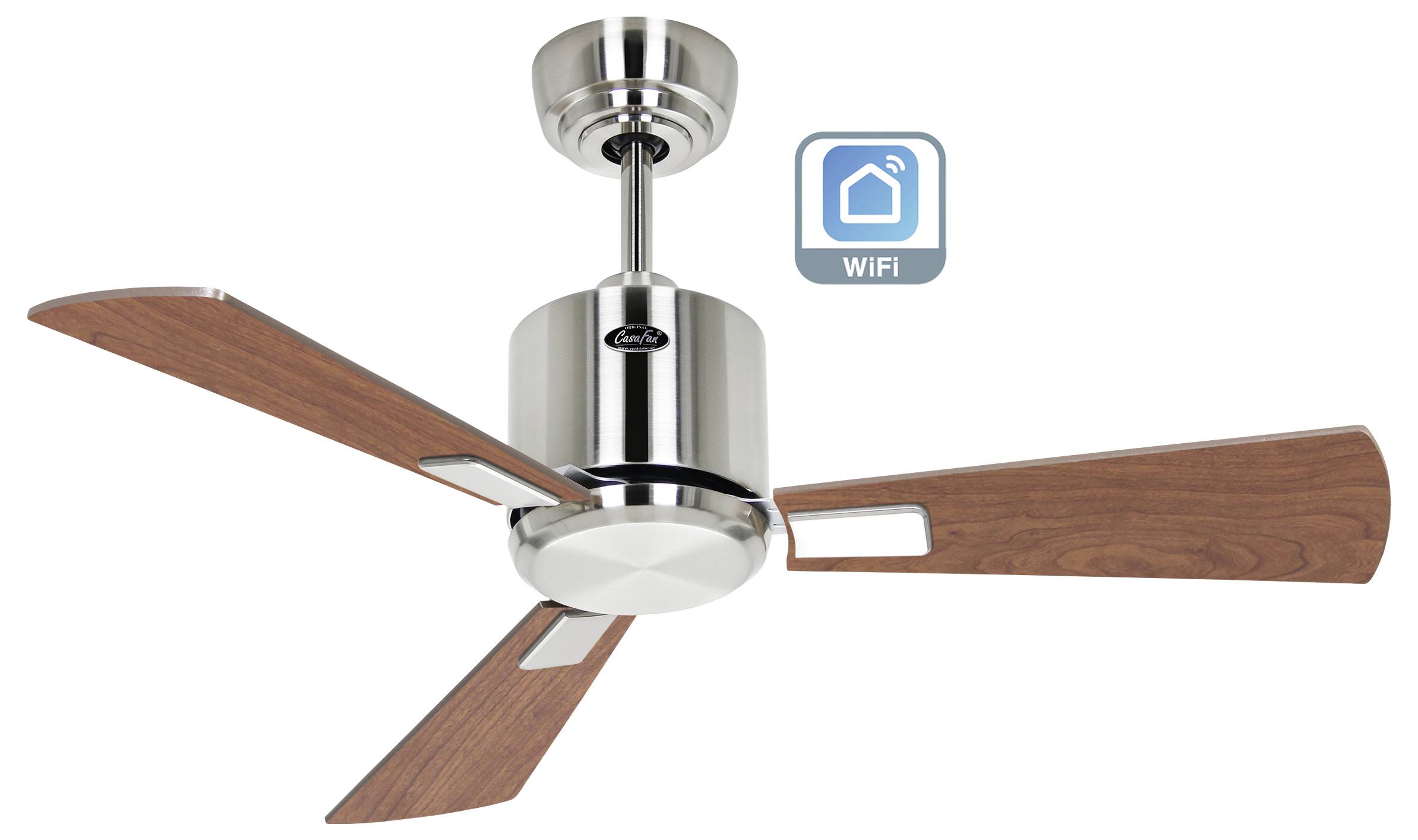 CasaFan ECO NEO III 92 BN-NB/KI WiFi Flügel Nussbaum/Kirsche Deckenventilator Chrom (gebürstet) mit Fernbedienung, Timer