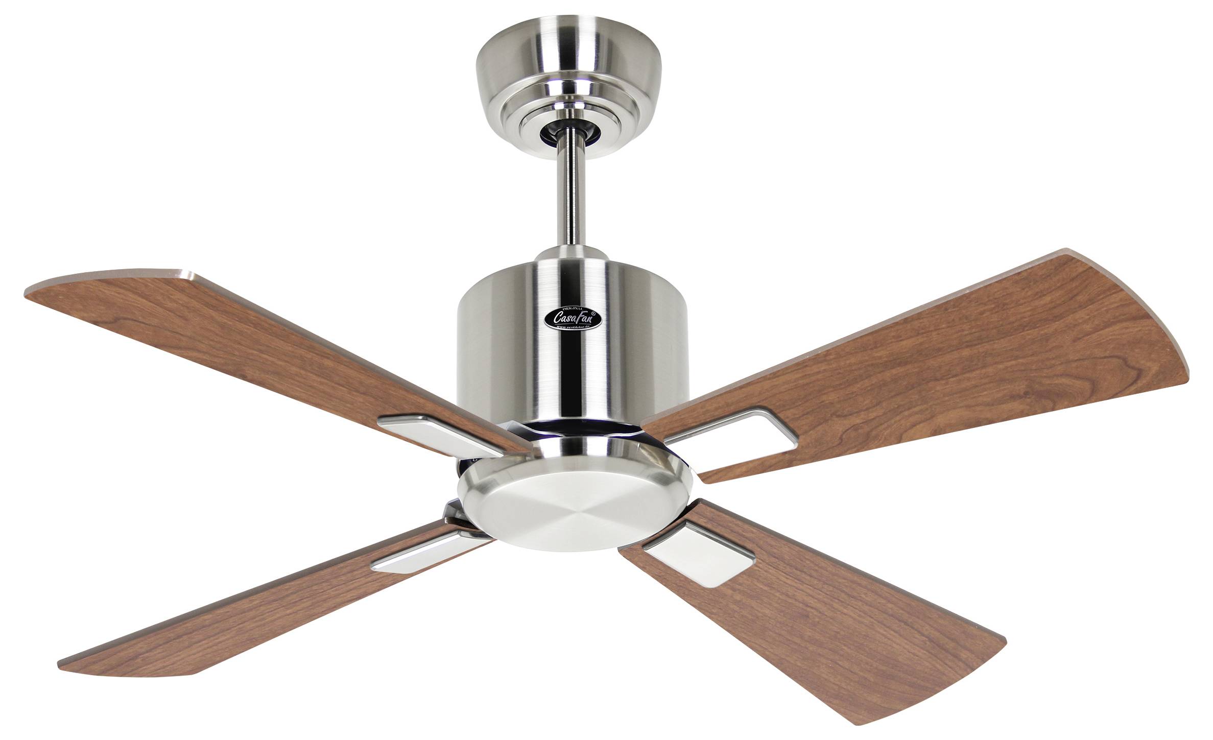 CasaFan ECO NEO III 92 BN-NB/KI WiFi Flügel Nussbaum/Kirsche Deckenventilator Chrom (gebürstet) mit Fernbedienung, Timer