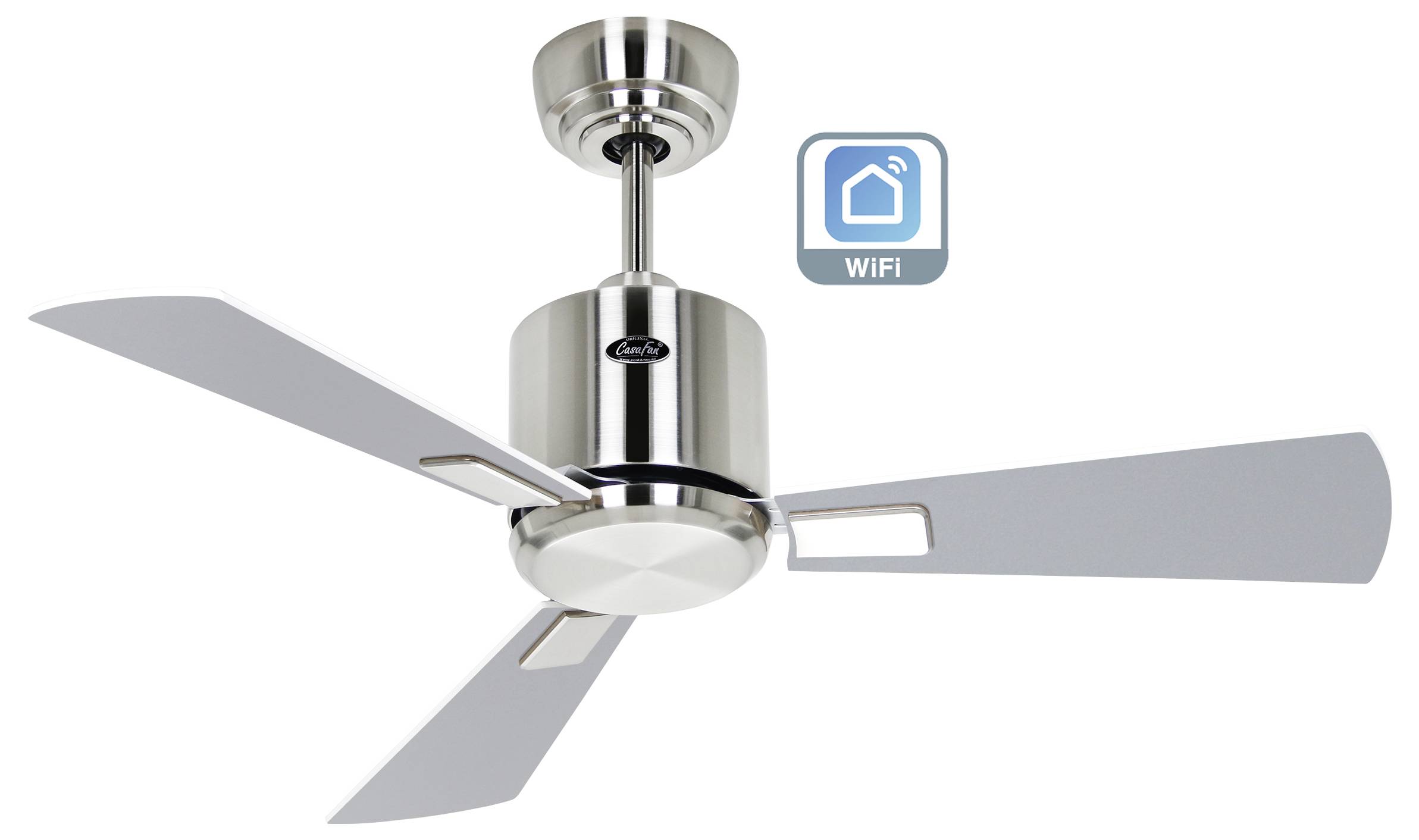 CasaFan ECO NEO III 92 BN-WE/LG WiFi Flügel Weiß/Lichtgrau Deckenventilator Chrom (gebürstet) mit Fernbedienung, Timer