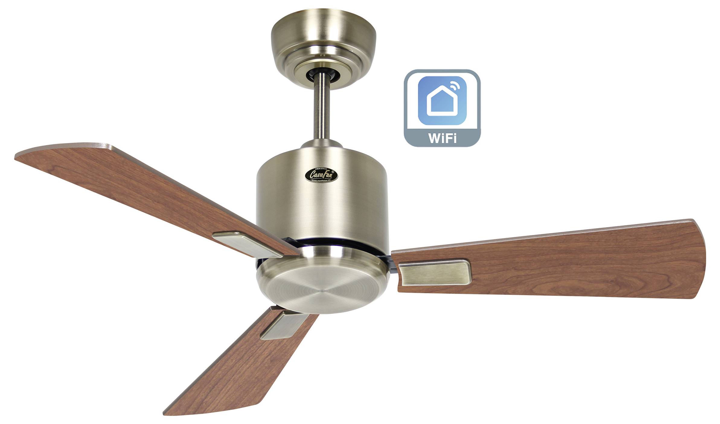 CasaFan ECO NEO III 92 MA-NB/KI WiFi Flügel Nussbaum/Kirsche Deckenventilator Messing-antik mit Fernbedienung, Timer