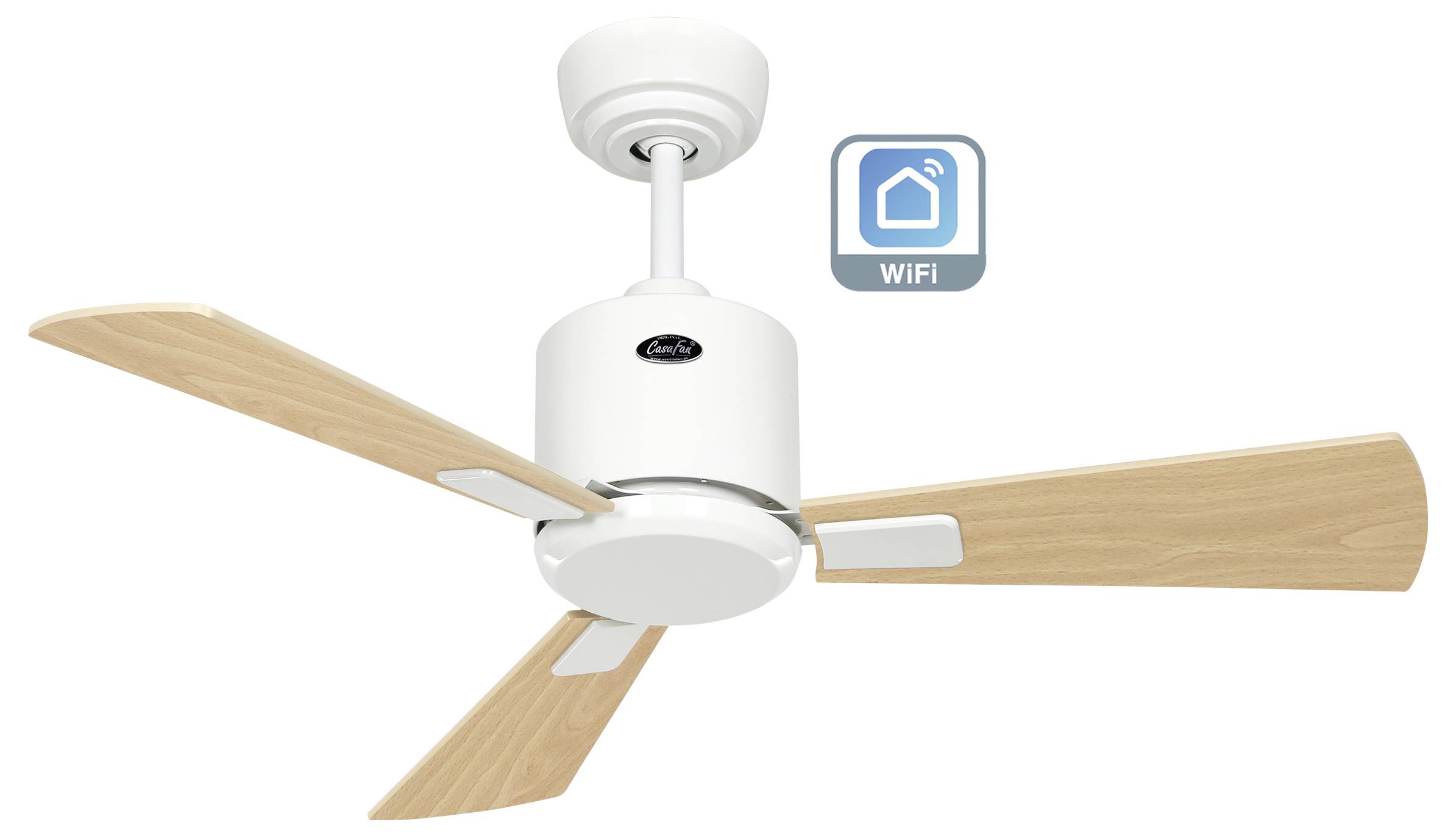 CasaFan ECO NEO III 92 WE-AH/BU WiFi Flügel Ahorn/Buche Deckenventilator Weiß mit Fernbedienung, Timer, Winterbetrieb, App