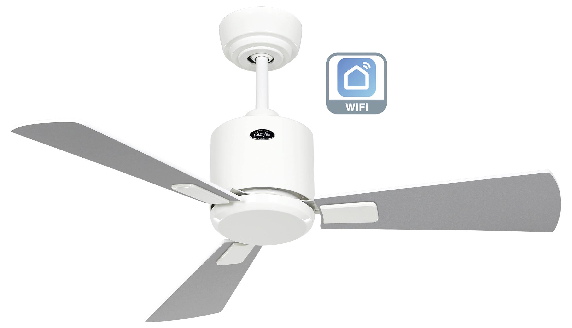 CasaFan ECO NEO III 92 WE-WE/LG WiFi Flügel Weiß/Lichtgrau Deckenventilator Weiß mit Fernbedienung, Timer, Winterbetrieb, App
