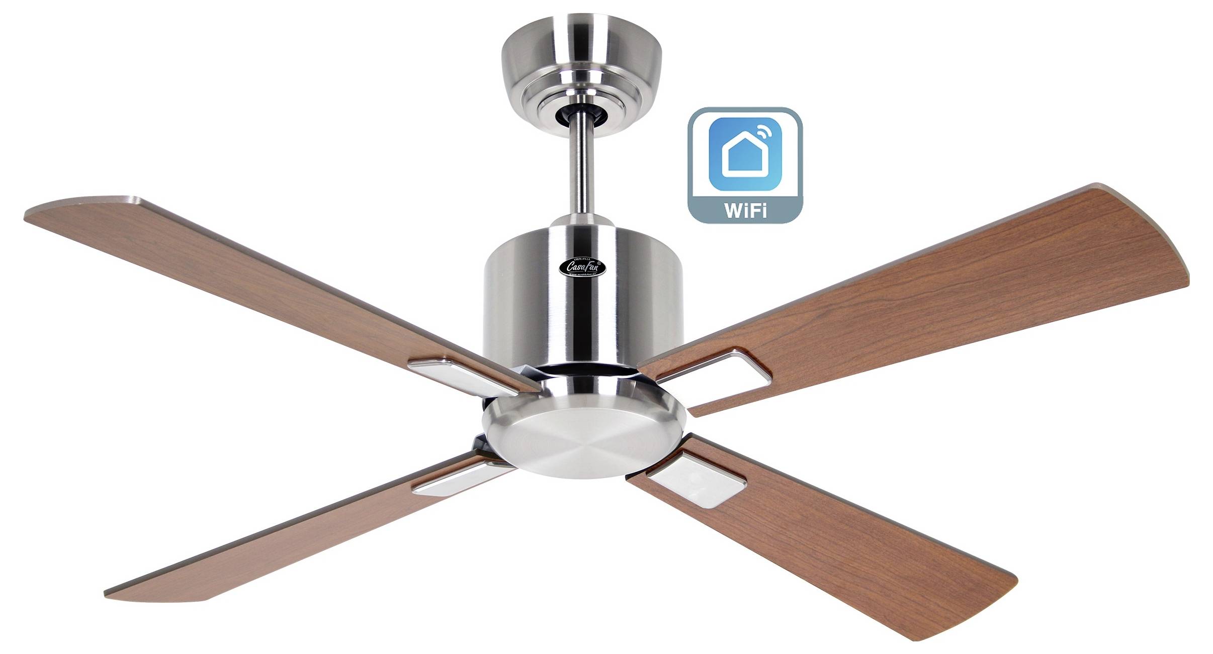 CasaFan ECO NEO III 103 BN-NB/KI WiFi Flügel Nussbaum/Kirsche Deckenventilator Chrom (gebürstet) mit Fernbedienung, Timer