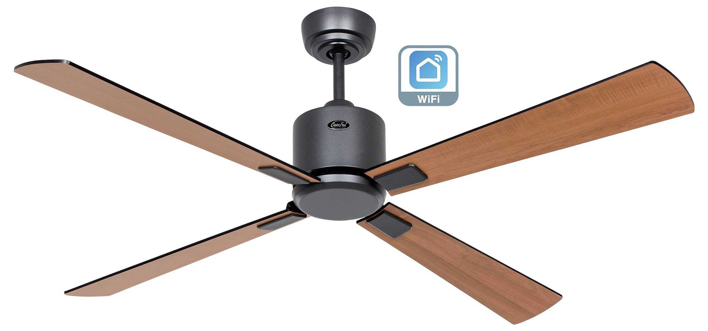 CasaFan ECO NEO III 132 BG-SW/TK WiFi Flügel Schwarz/Teak Deckenventilator Basalt-Grau mit Fernbedienung, Timer, Winterbetrieb