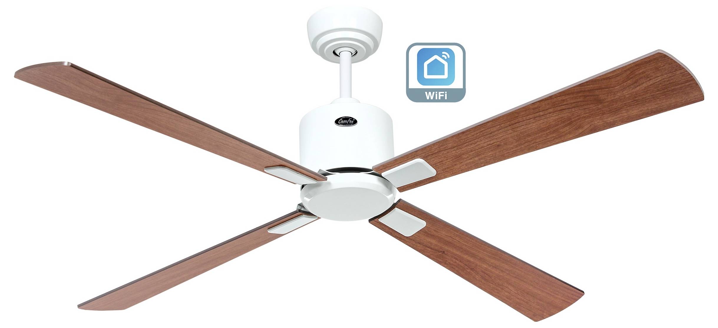 CasaFan ECO NEO III 132 WE-NB/KI WiFi Flügel Nussbaum/Kirsche Deckenventilator Weiß mit Fernbedienung, Timer, Winterbetrieb, App