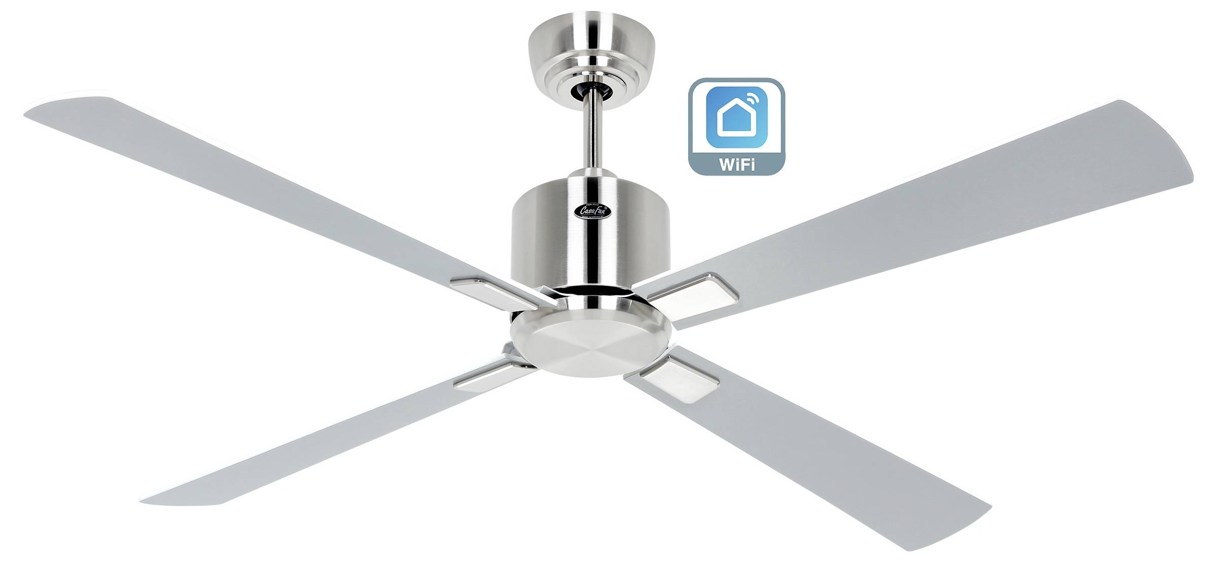 CasaFan ECO NEO III 132 BN-WE/LG WiFi Flügel Weiß/Lichtgrau Deckenventilator Chrom (gebürstet) mit Fernbedienung, Timer