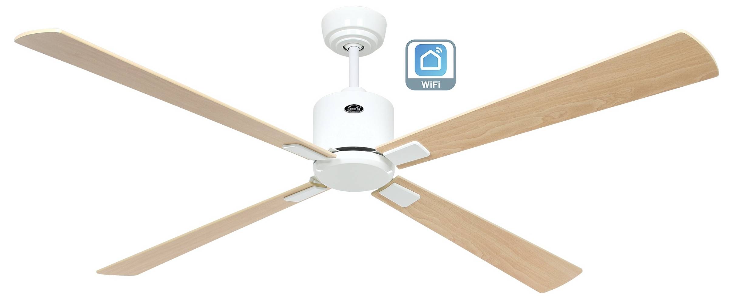 CasaFan ECO NEO III 152 WE-AH/BU WiFi Flügel Ahorn/Buche Deckenventilator Weiß mit Fernbedienung, Timer, Winterbetrieb, App