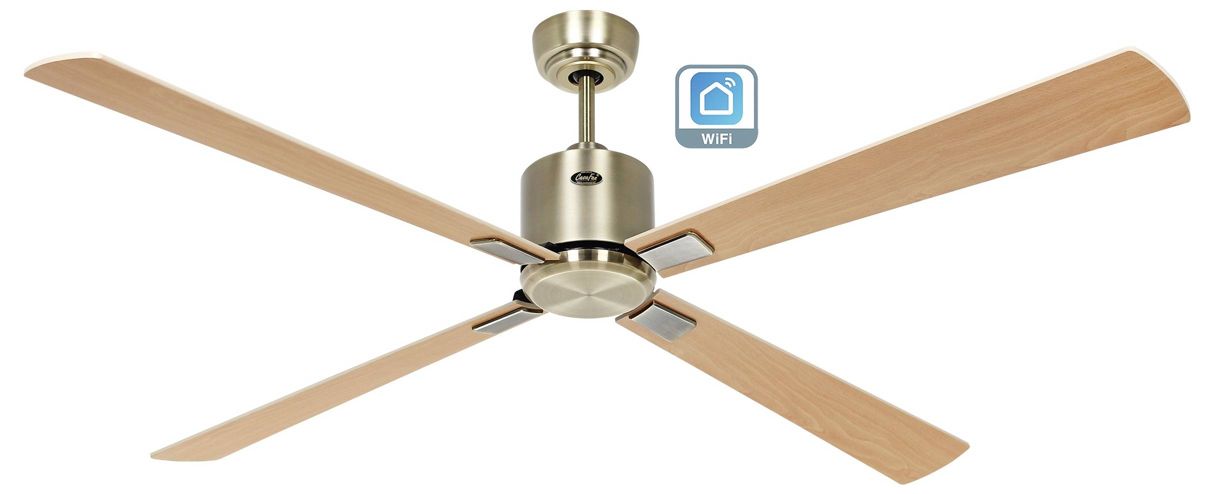 CasaFan ECO NEO III 152 MA-AH/BU WiFi Flügel Ahorn/Buche Deckenventilator Messing-antik mit Fernbedienung, Timer, Winterbetrieb