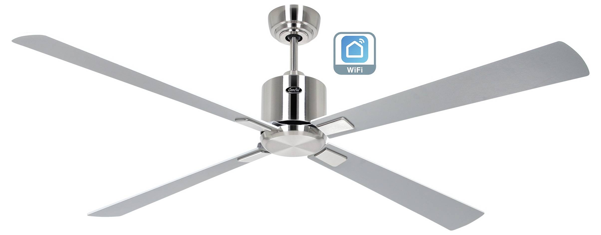 CasaFan ECO NEO III 152 BN-WE/LG WiFi Flügel Weiß/Lichtgrau Deckenventilator Chrom (gebürstet) mit Fernbedienung, Timer