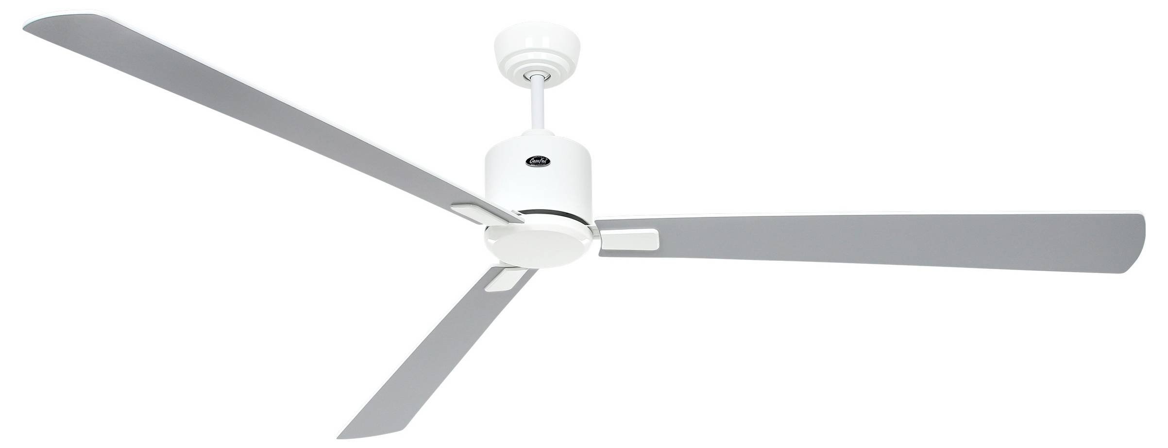 Weißer Deckenventilator mit drei Metallflügeln, entworfen für eine effiziente Luftzirkulation im Raum.