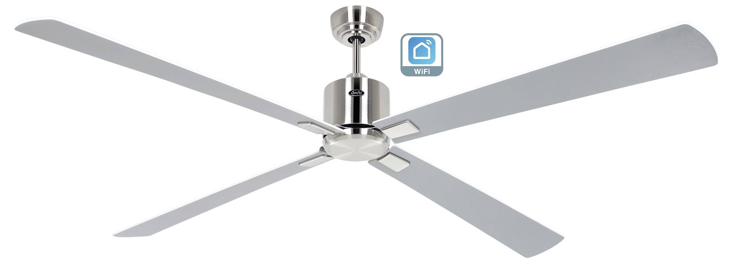 CasaFan ECO NEO III 180-4 BN-WE/LG WiFi Flügel Weiß/Lichtgrau Deckenventilator Chrom (gebürstet) mit Fernbedienung, Timer