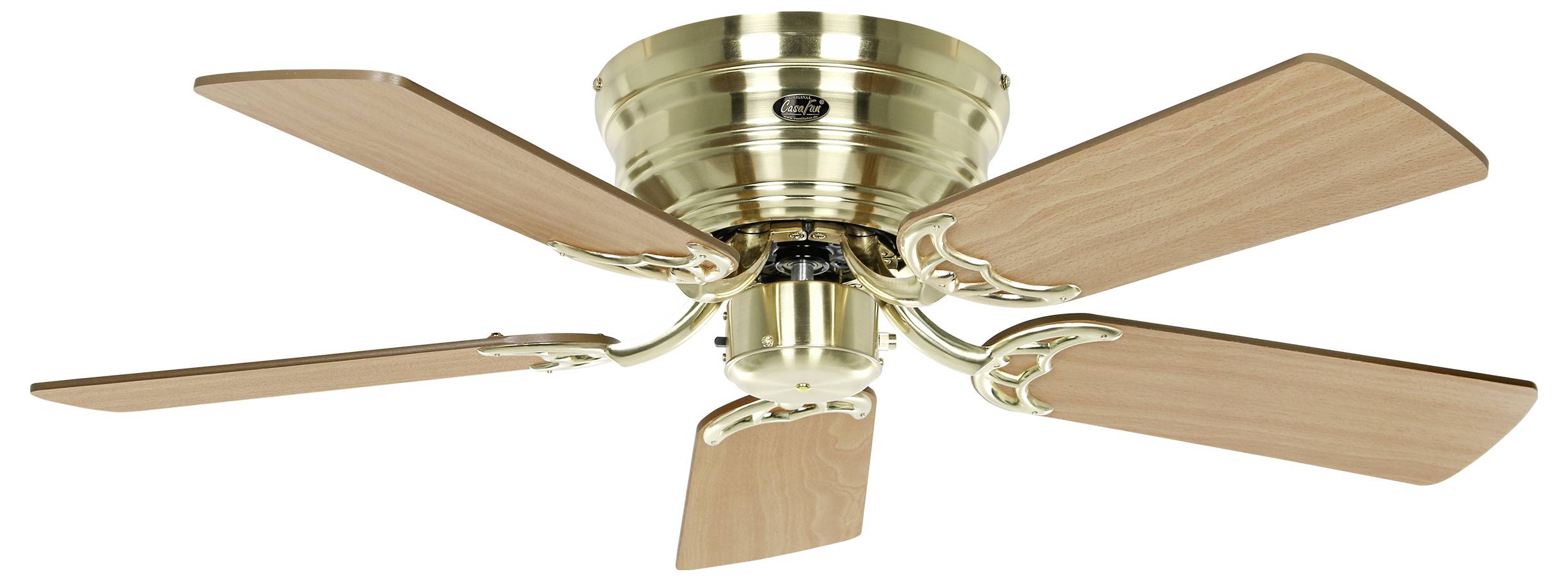 CasaFan FLAT 103-III MG-EA/BU Flügel Eiche antik/Buche Deckenventilator Messing (gebürstet) Wendbare Flügel, Winterbetrieb