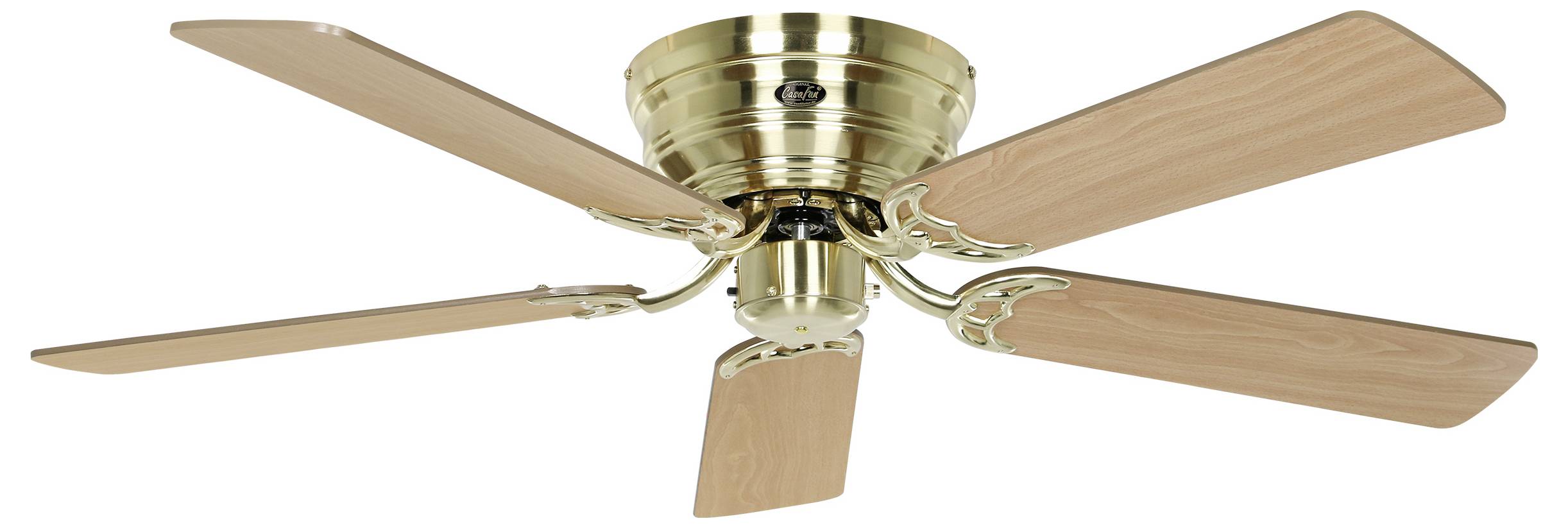 CasaFan FLAT 132-III MG-EA/BU Flügel Eiche antik/Buche Deckenventilator Messing (gebürstet) Wendbare Flügel, Winterbetrieb