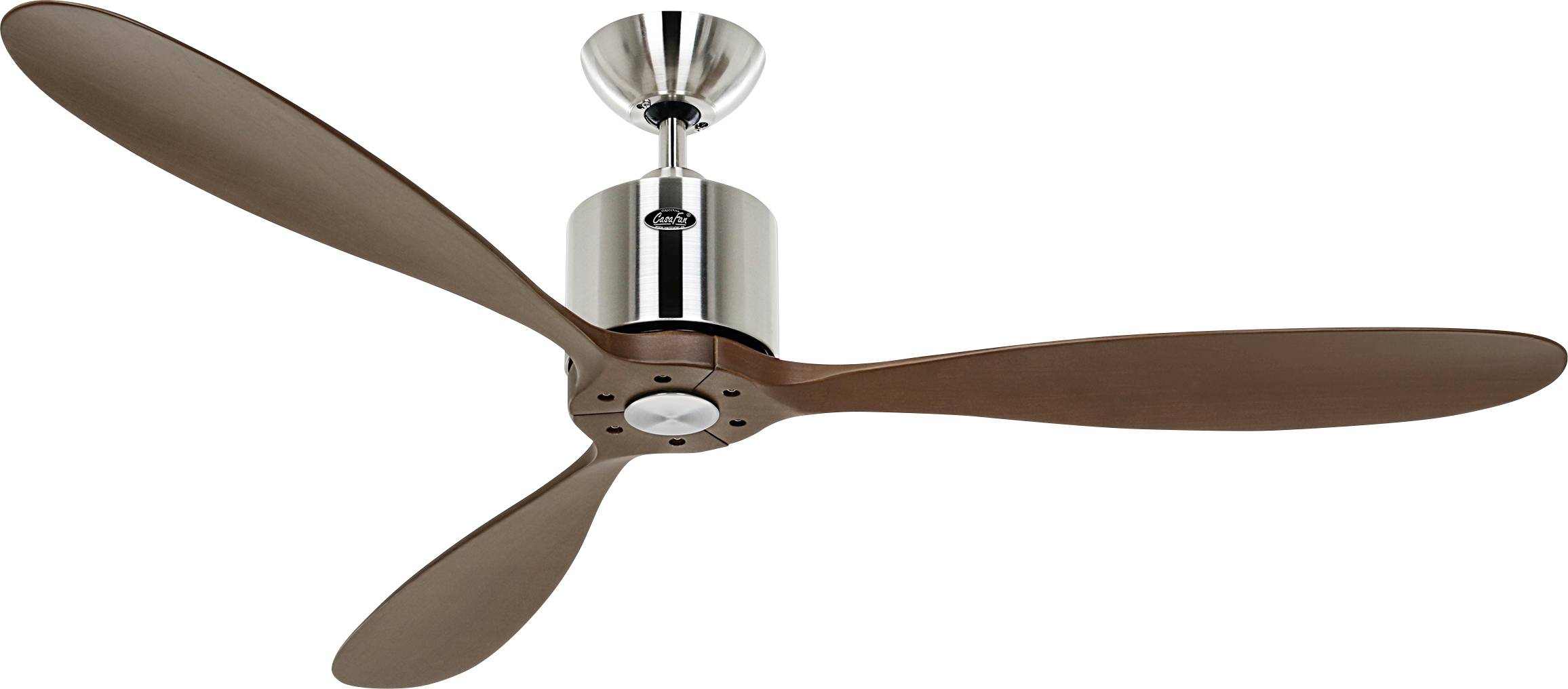 CasaFan AEROPLAN ECO 132 BN-NB Flügel Massivholz Nussbaum Deckenventilator Chrom (gebürstet) mit Fernbedienung, Timer