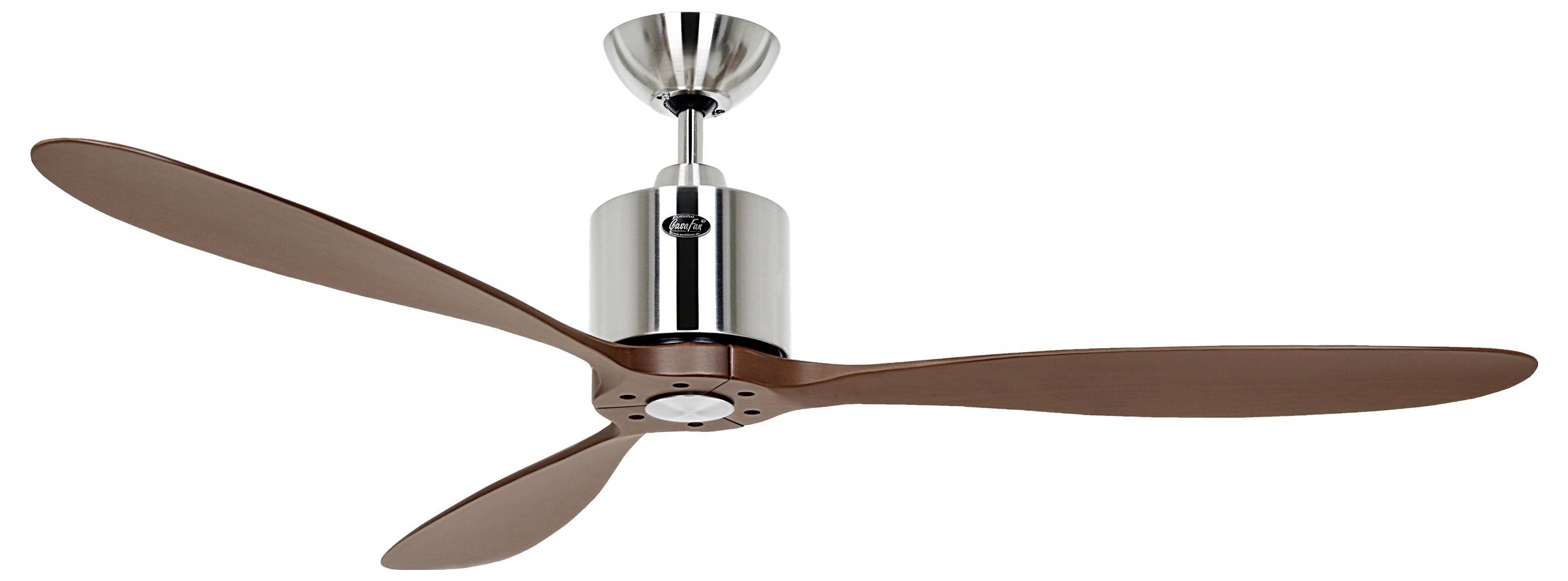 CasaFan AEROPLAN ECO 132 BN-NB Flügel Massivholz Nussbaum Deckenventilator Chrom (gebürstet) mit Fernbedienung, Timer