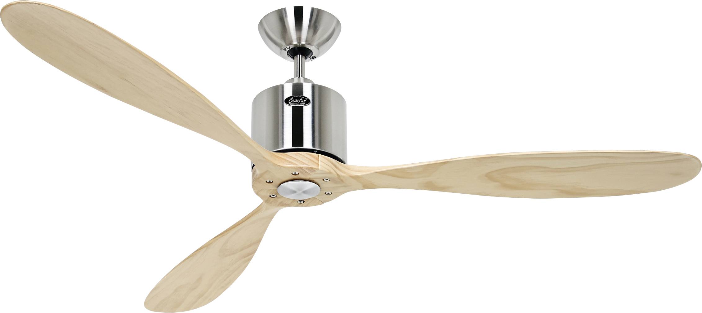 CasaFan AEROPLAN ECO 132 BN-NT Flügel Massivholz natur Deckenventilator Chrom (gebürstet) mit Fernbedienung, Timer, Winterbetrieb