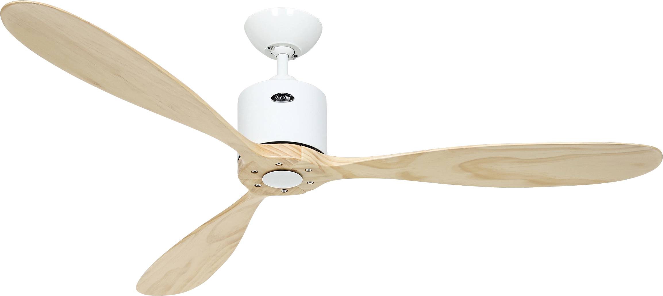 CasaFan AEROPLAN ECO 132 WE-NT Flügel Massivholz natur Deckenventilator Weiß mit Fernbedienung, Timer, Winterbetrieb