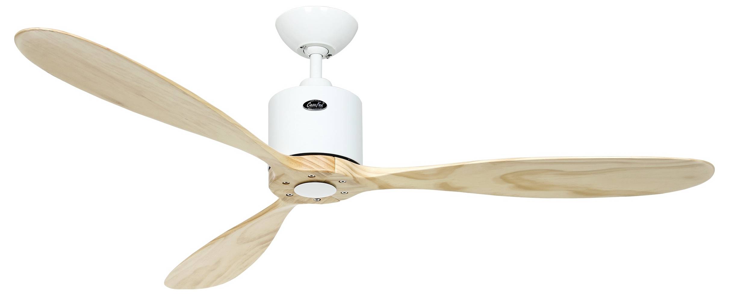 CasaFan AEROPLAN ECO 132 WE-NT Flügel Massivholz natur Deckenventilator Weiß mit Fernbedienung, Timer, Winterbetrieb