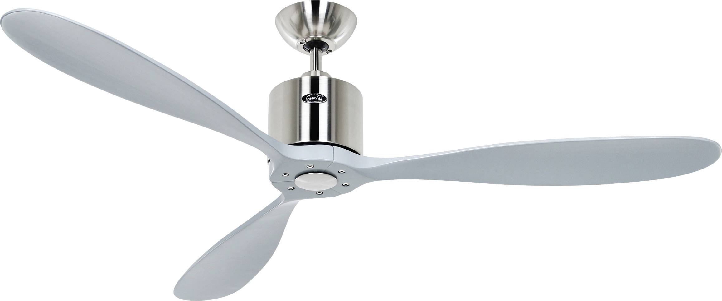 CasaFan AEROPLAN ECO 132 BN-LG Flügel Massivholz Lichtgrau Deckenventilator Chrom (gebürstet) mit Fernbedienung, Timer