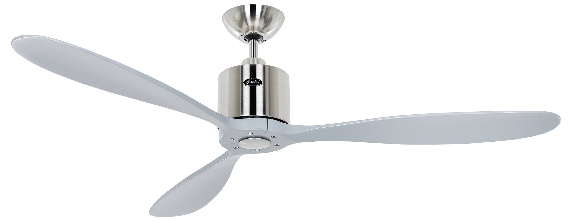 CasaFan AEROPLAN ECO 132 BN-LG Flügel Massivholz Lichtgrau Deckenventilator Chrom (gebürstet) mit Fernbedienung, Timer