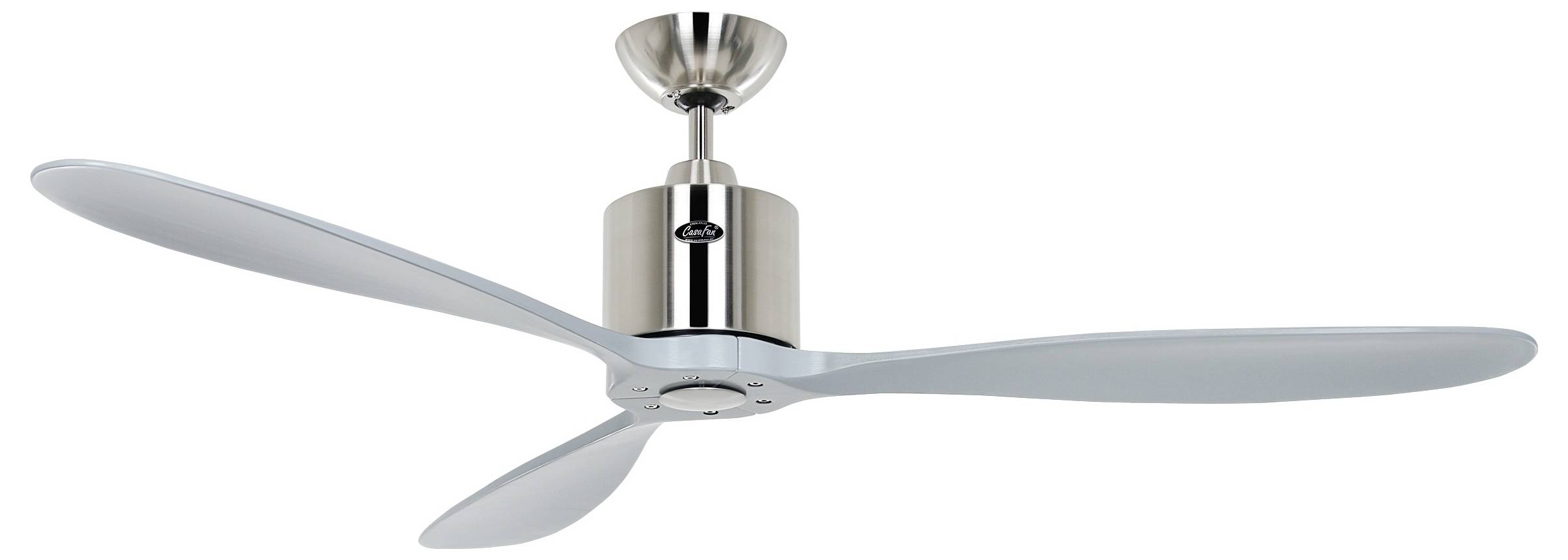 CasaFan AEROPLAN ECO 132 BN-LG Flügel Massivholz Lichtgrau Deckenventilator Chrom (gebürstet) mit Fernbedienung, Timer