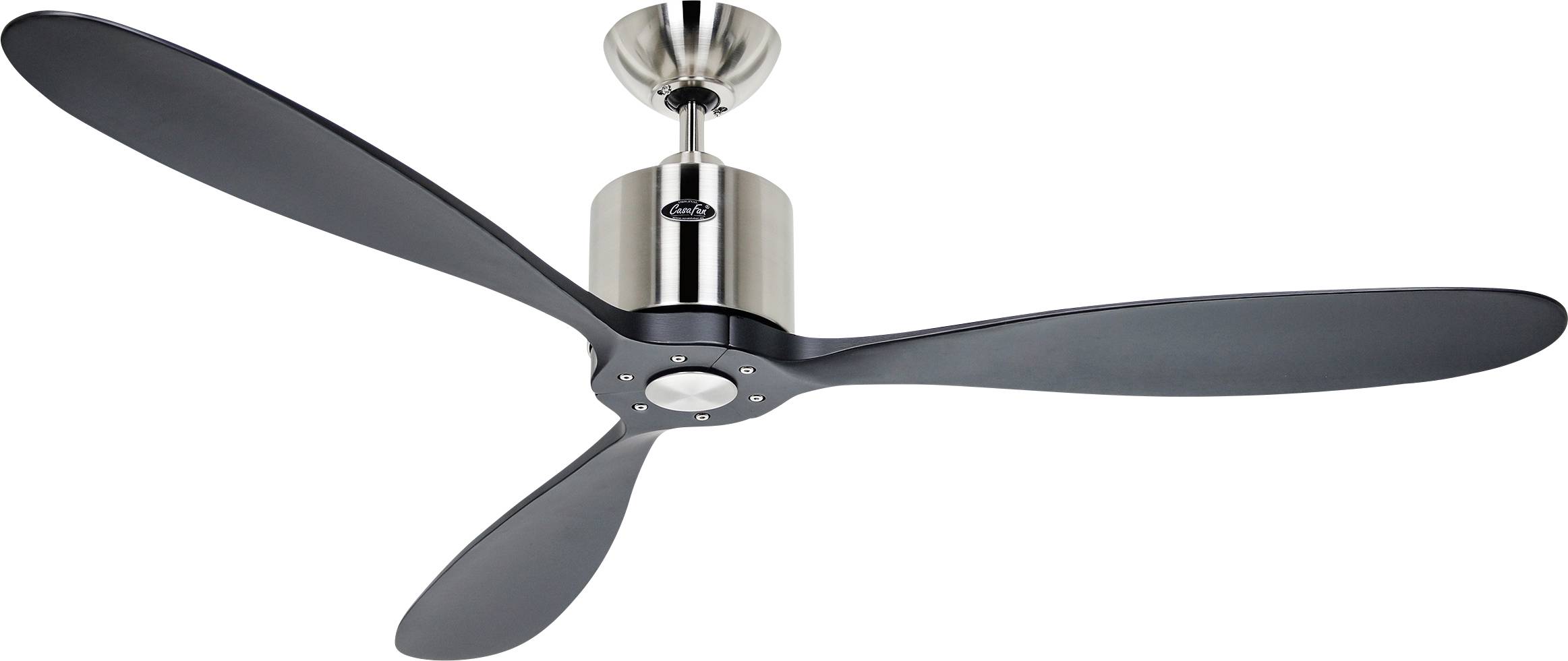 CasaFan AEROPLAN ECO 132 BN-SW Flügel Massivholz schwarz Deckenventilator Chrom (gebürstet) mit Fernbedienung, Timer
