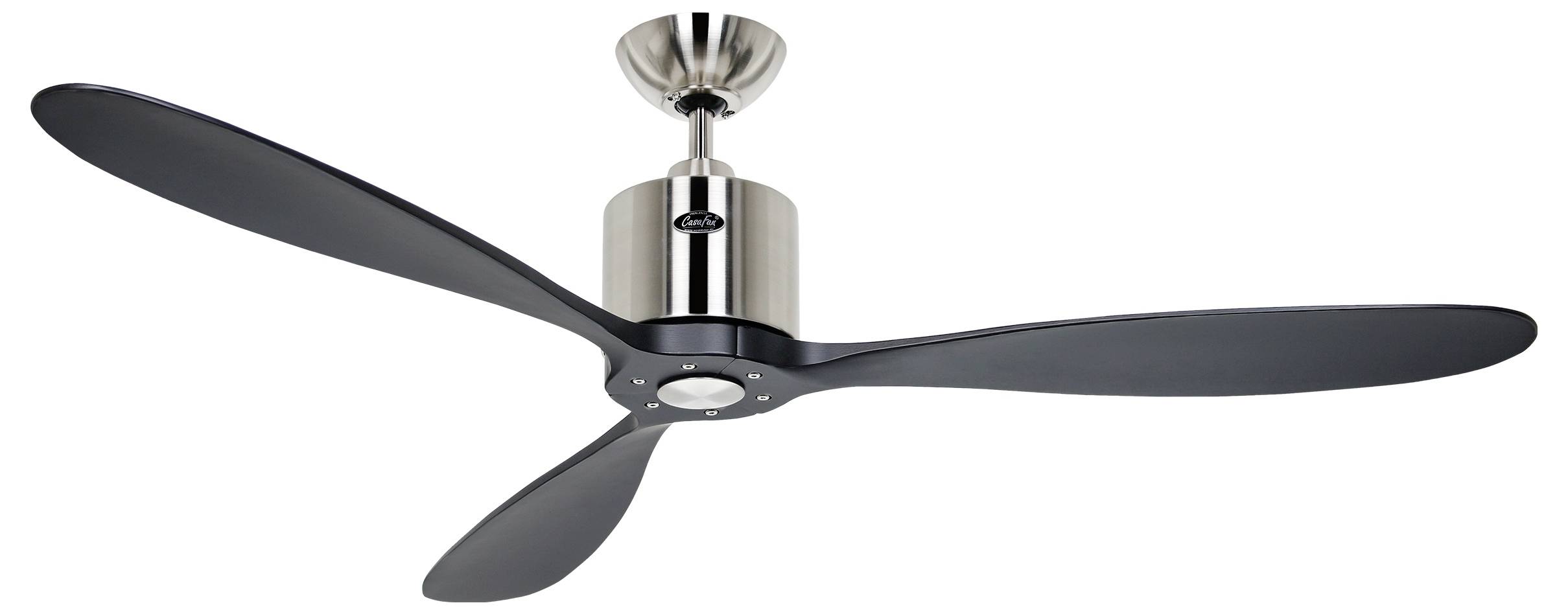CasaFan AEROPLAN ECO 132 BN-SW Flügel Massivholz schwarz Deckenventilator Chrom (gebürstet) mit Fernbedienung, Timer