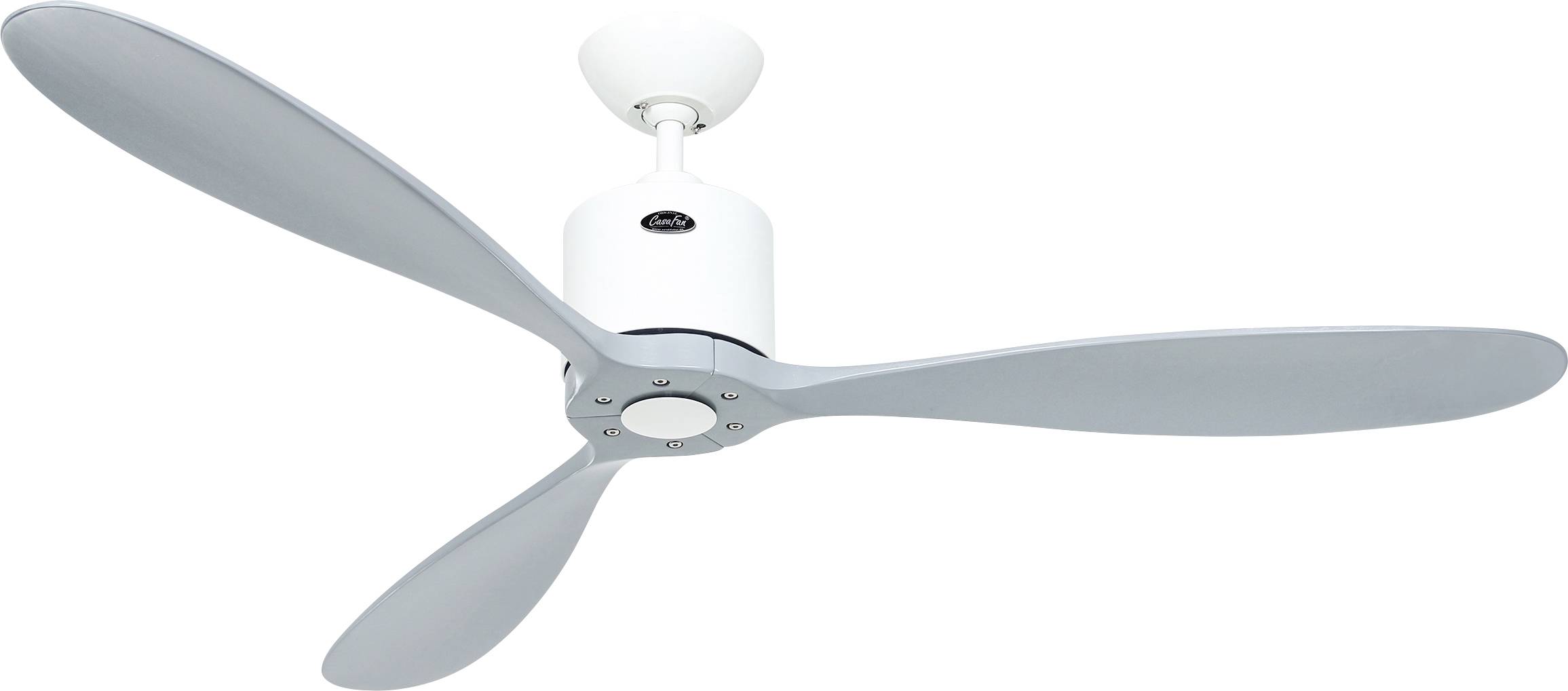 CasaFan AEROPLAN ECO 132 WE-LG Flügel Massivholz Lichtgrau Deckenventilator Weiß mit Fernbedienung, Timer, Winterbetrieb