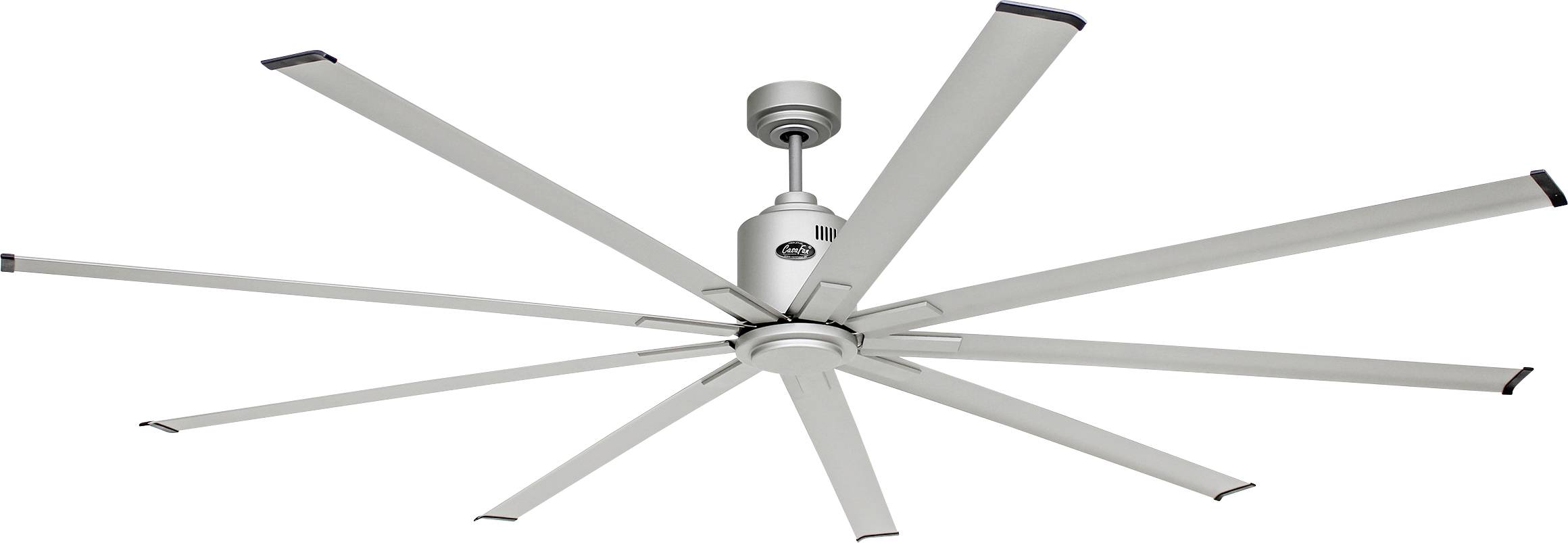 Ein großer, industrieller Deckenventilator mit acht Flügeln, entwickelt für hohe Luftzirkulation in geräumigen Bereichen.