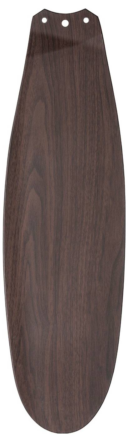 Dunkles Holz-Deckenventilatorblatt mit glatter Oberfläche und drei Löchern am Rand zur Befestigung.