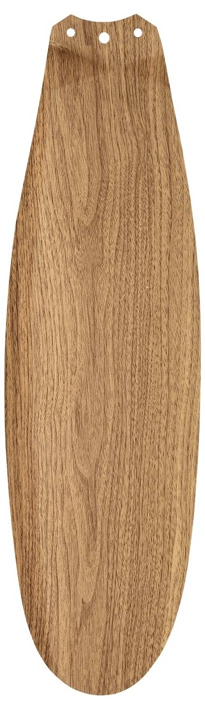 Ein Holz-Deckenventilatorblatt mit natürlicher brauner Maserung, das zwei Befestigungslöcher an einem Ende aufweist.