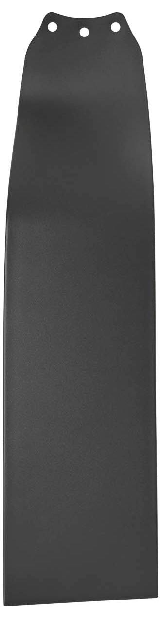 Eine schwarze Metallklinge mit drei Löchern am oberen Ende, die typischerweise als Ersatzteil für einen Deckenventilator verwendet wird.