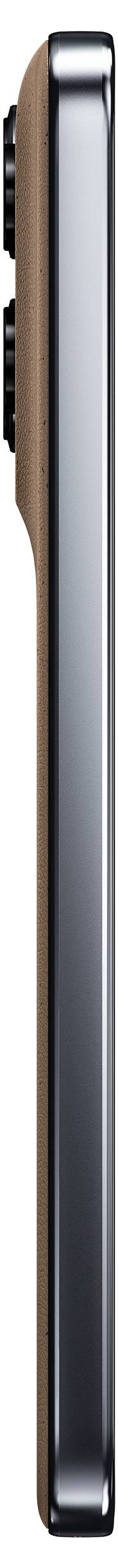 Seitenansicht eines Smartphones mit elegantem, dünnem Design, mit sichtbarem Kameraaufsatz in der oberen linken Ecke vor einem schlichten Hintergrund.