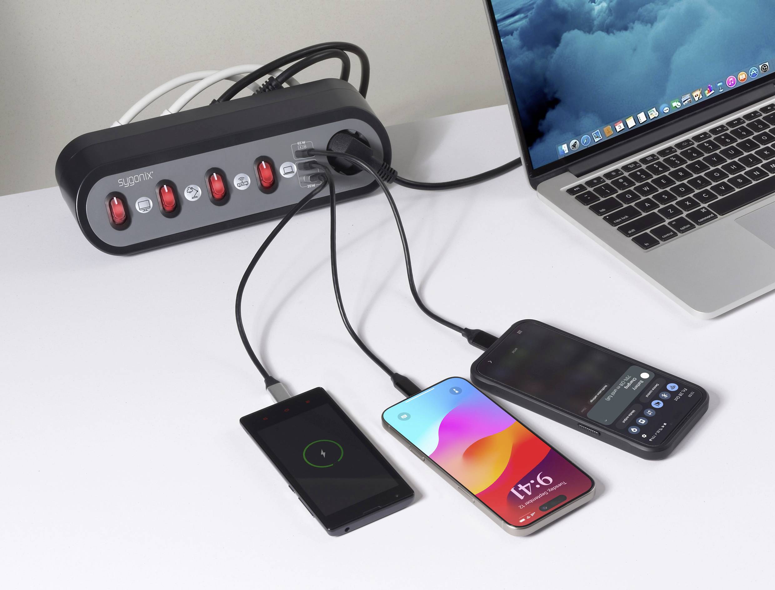 Sygonix SY-6901966 Tischsteckdose 5fach Schwarz, Grau Schutzkontakt 1St.