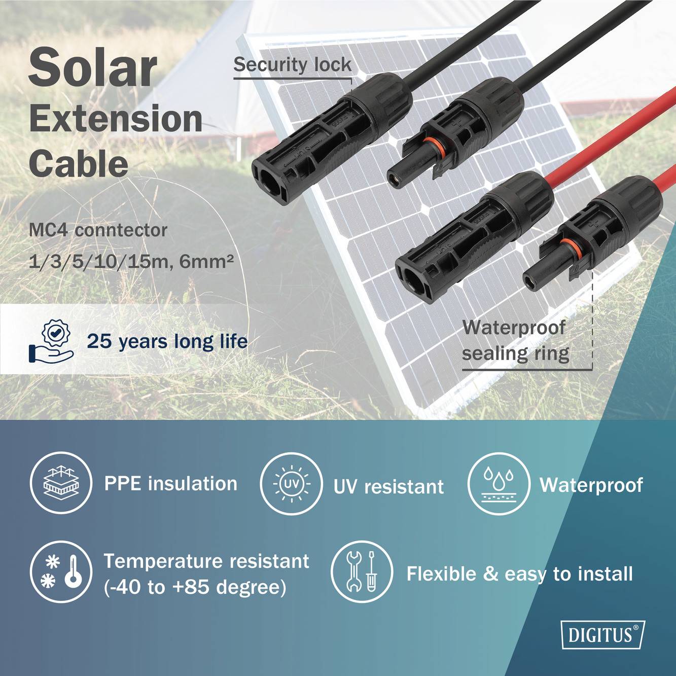Digitus DK-SCEC66-0150 DK-SCEC66-0150 Solarkabel Verlängerung 6 mm² Kabellänge 15 m