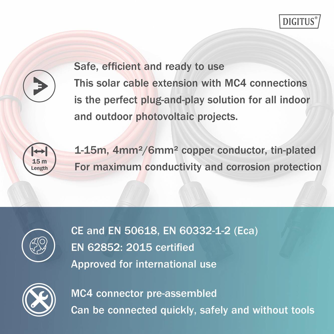 Digitus DK-SCEC66-0150 DK-SCEC66-0150 Solarkabel Verlängerung 6 mm² Kabellänge 15 m