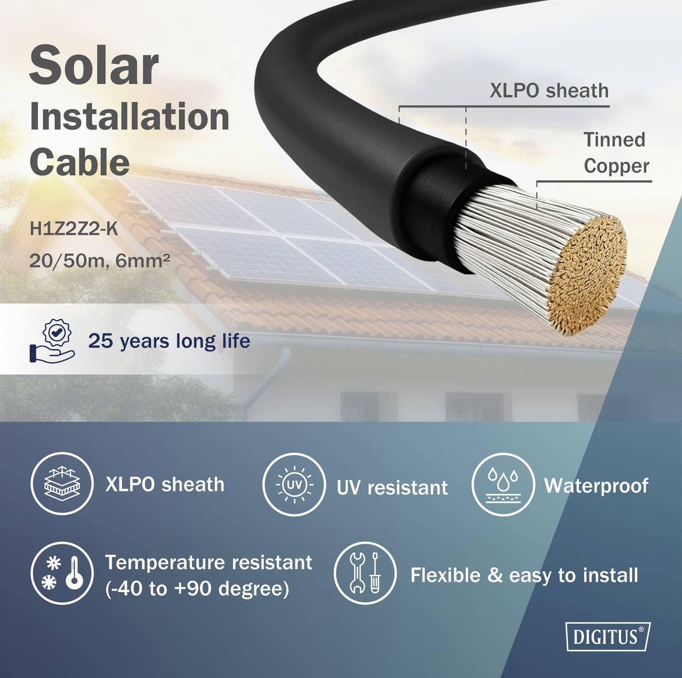 Digitus DK-SCIC6B-0500 DK-SCIC6B-0500 Solarkabel Installation 6mm² Kabellänge 50m