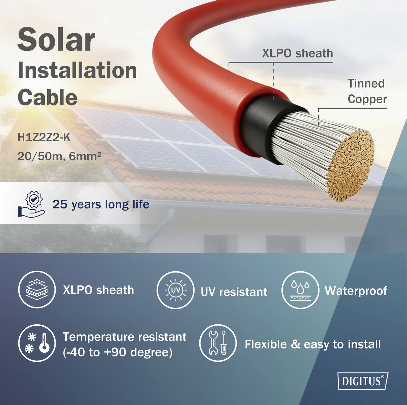 Digitus DK-SCIC6R-0200 DK-SCIC6R-0200 Solarkabel Installation 6mm² Kabellänge 20m