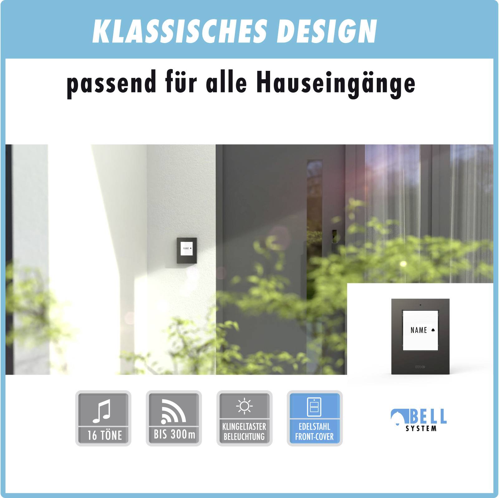 M-e modern-electronics 100127 Funkklingel Komplett-Set beleuchtet, mit Adressfeld