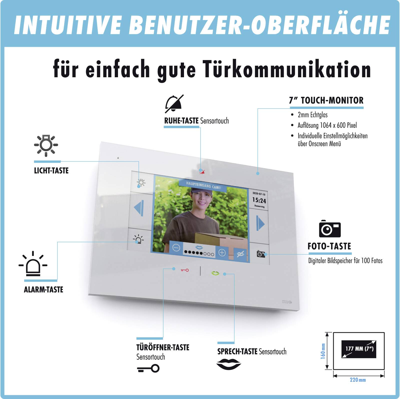 M-e modern-electronics VD ALU 6109 S/W Video-Türsprechanlage Komplett-Set Weiß (glänzend), Silber