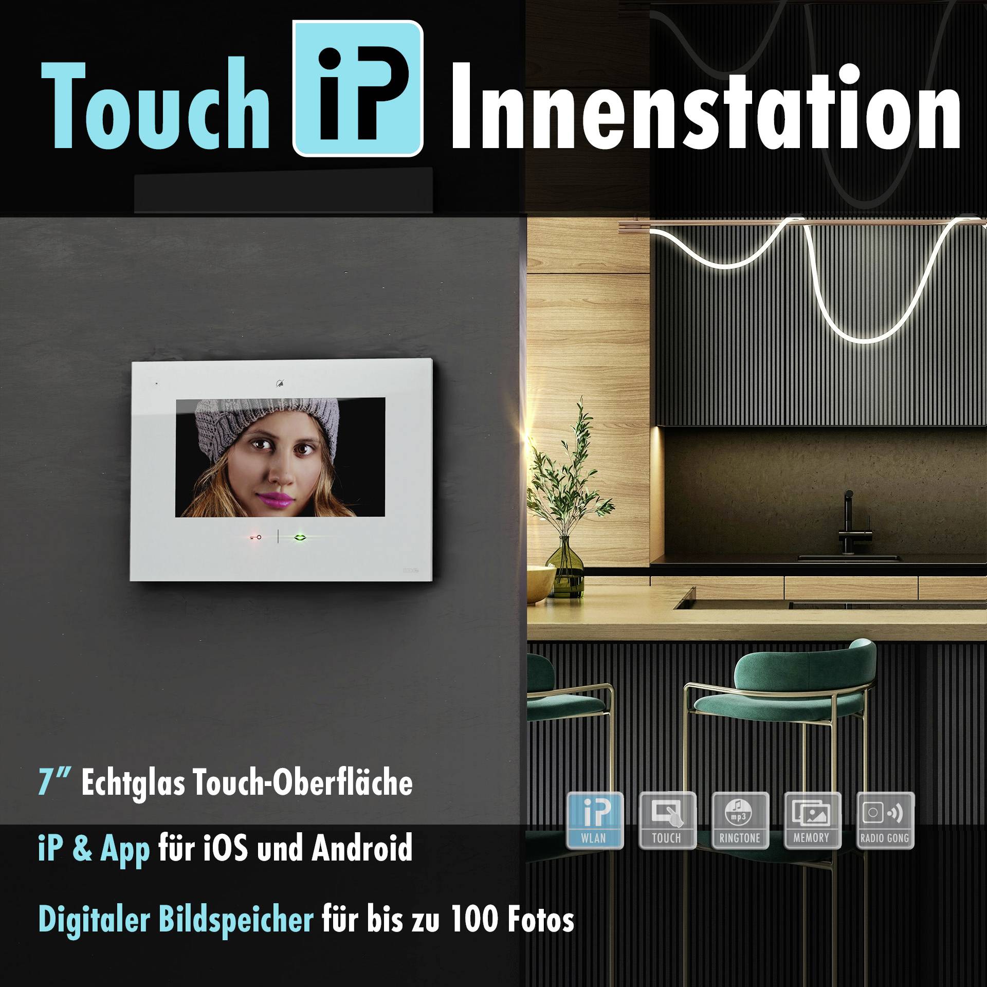 M-e modern-electronics VD ALU 6109 S/W Video-Türsprechanlage Komplett-Set Weiß (glänzend), Silber