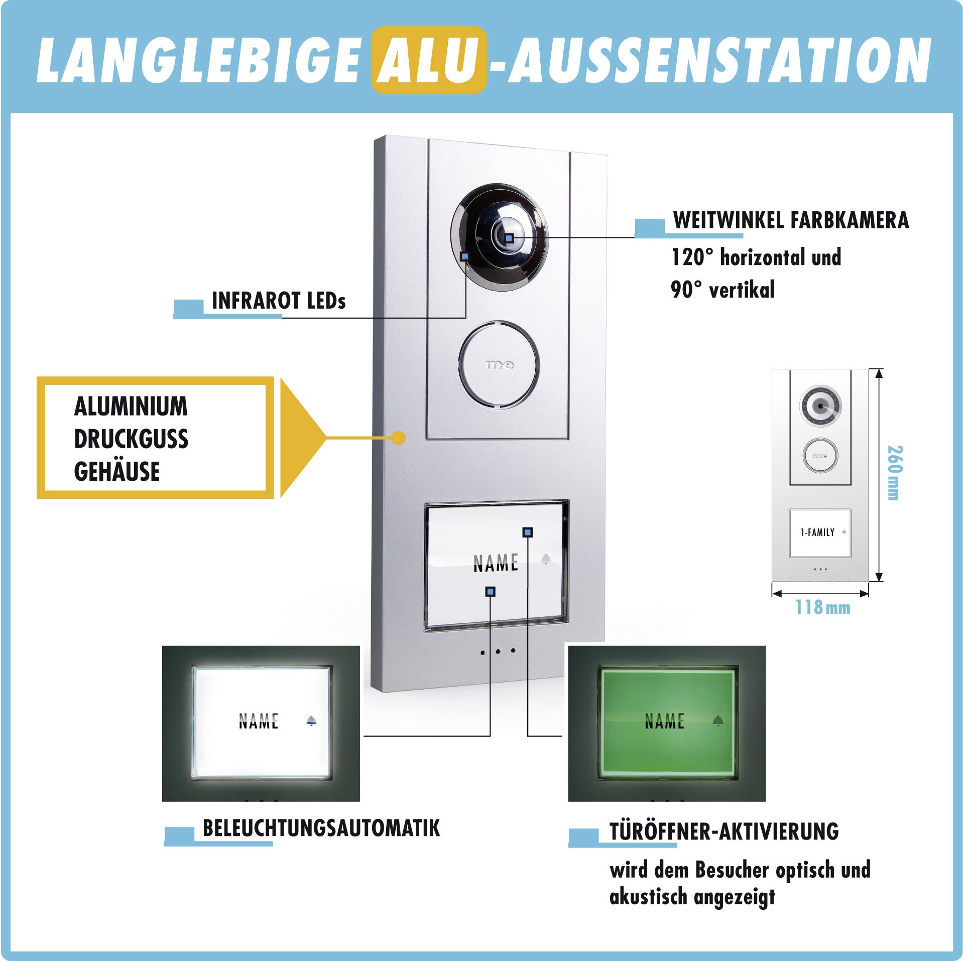 M-e modern-electronics VD ALU 6109 S/W Video-Türsprechanlage Komplett-Set Weiß (glänzend), Silber