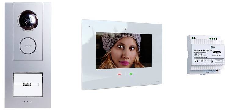 M-e modern-electronics VD ALU 6109 S/W Video-Türsprechanlage Komplett-Set Weiß (glänzend), Silber