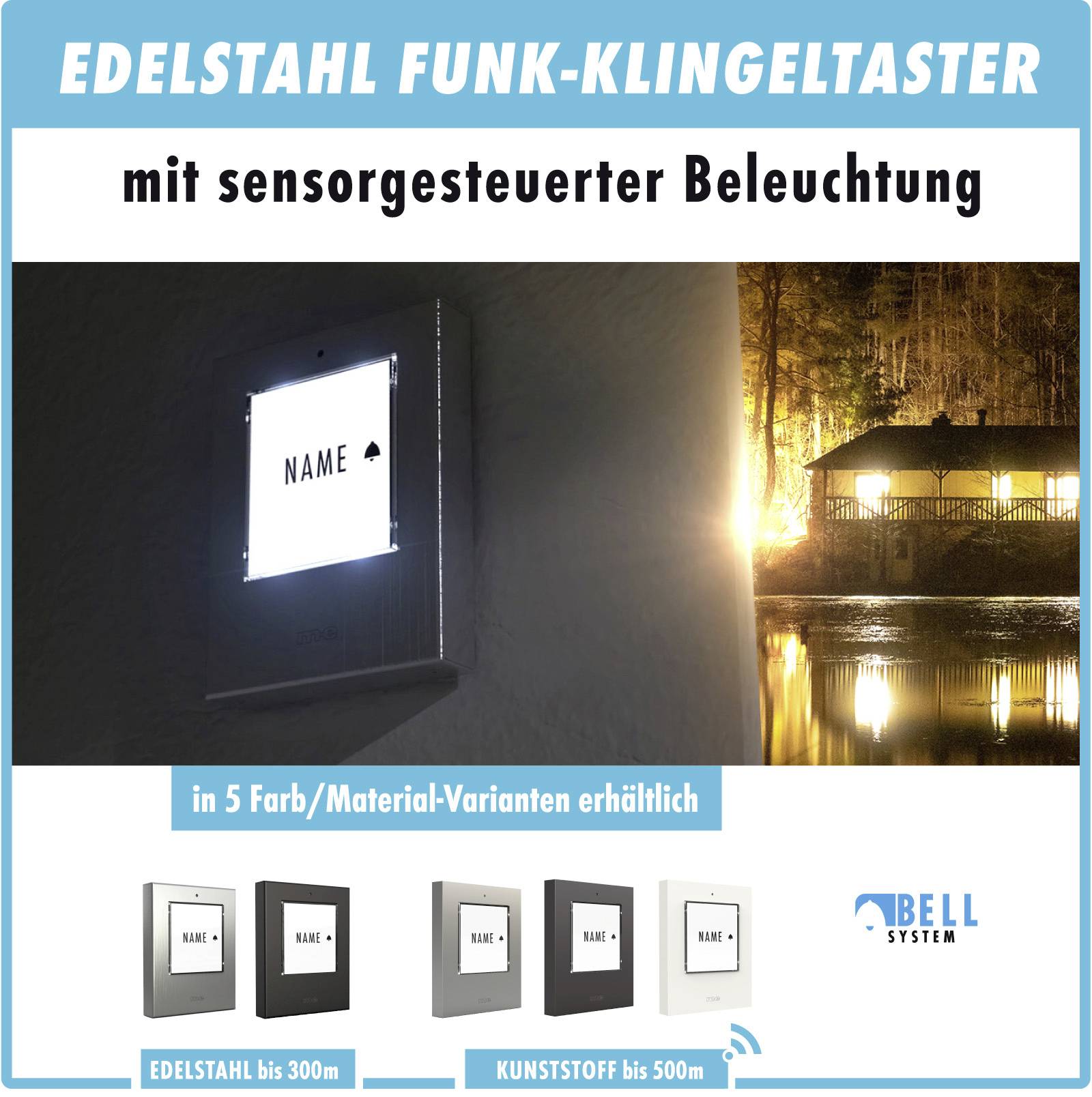 M-e modern-electronics 100121 Funkklingel Komplett-Set beleuchtet, mit Namensschild