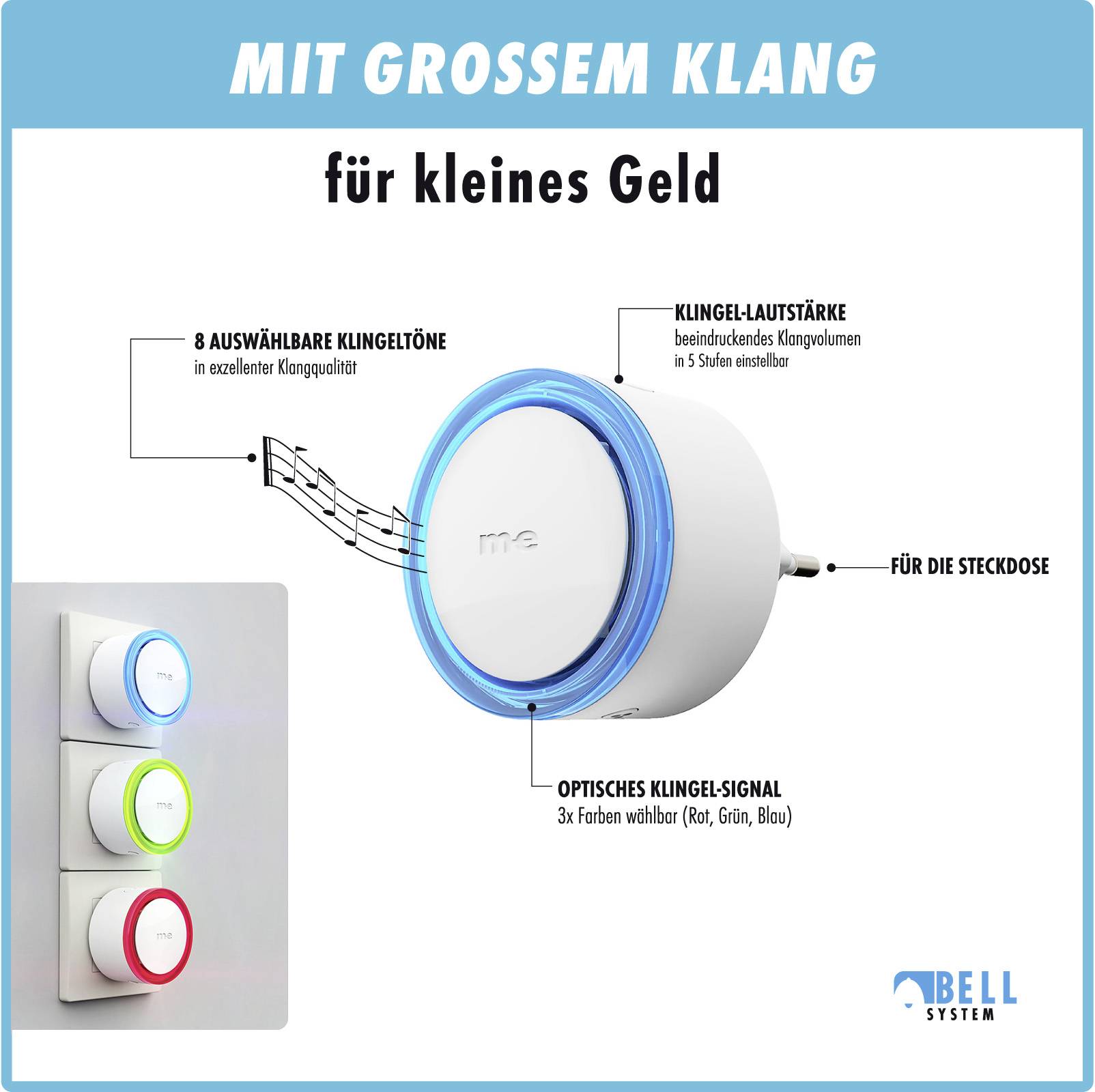 M-e modern-electronics 100141 Funkklingel Komplett-Set beleuchtet, mit Namensschild