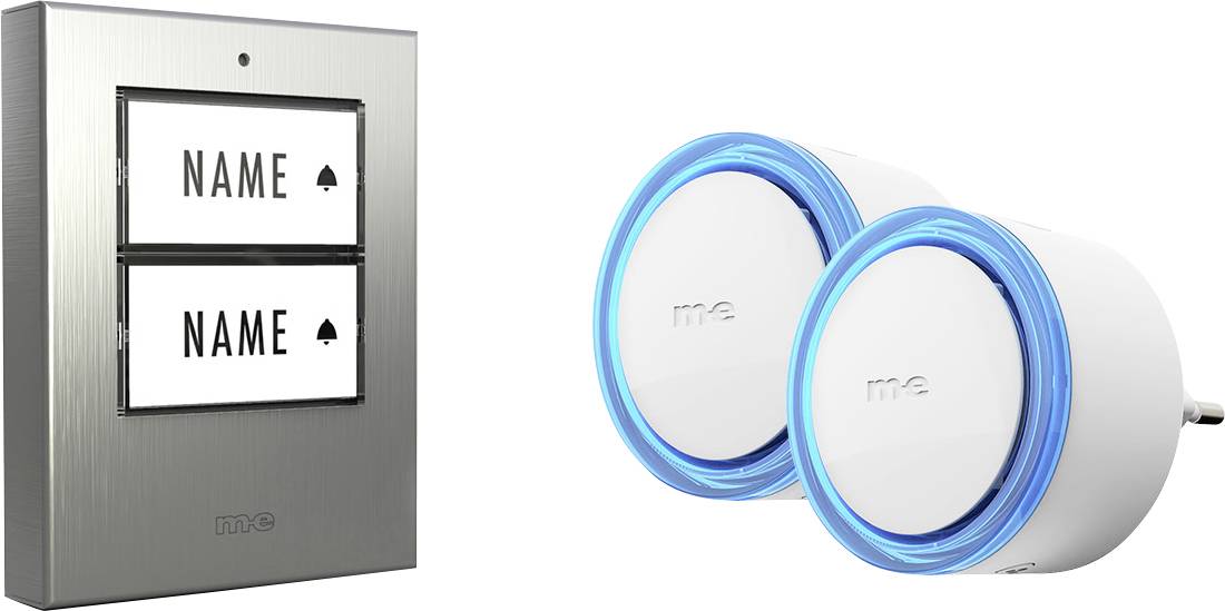 M-e modern-electronics 100141 Funkklingel Komplett-Set beleuchtet, mit Namensschild