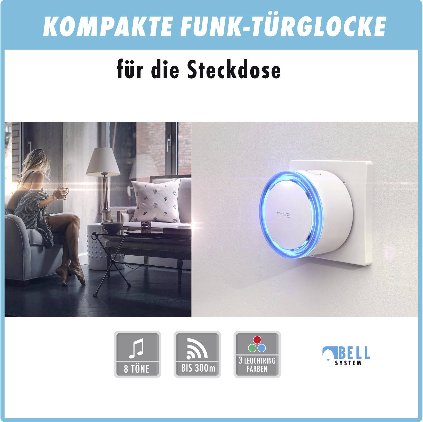 M-e modern-electronics 100142 Funkklingel Komplett-Set beleuchtet, mit Namensschild
