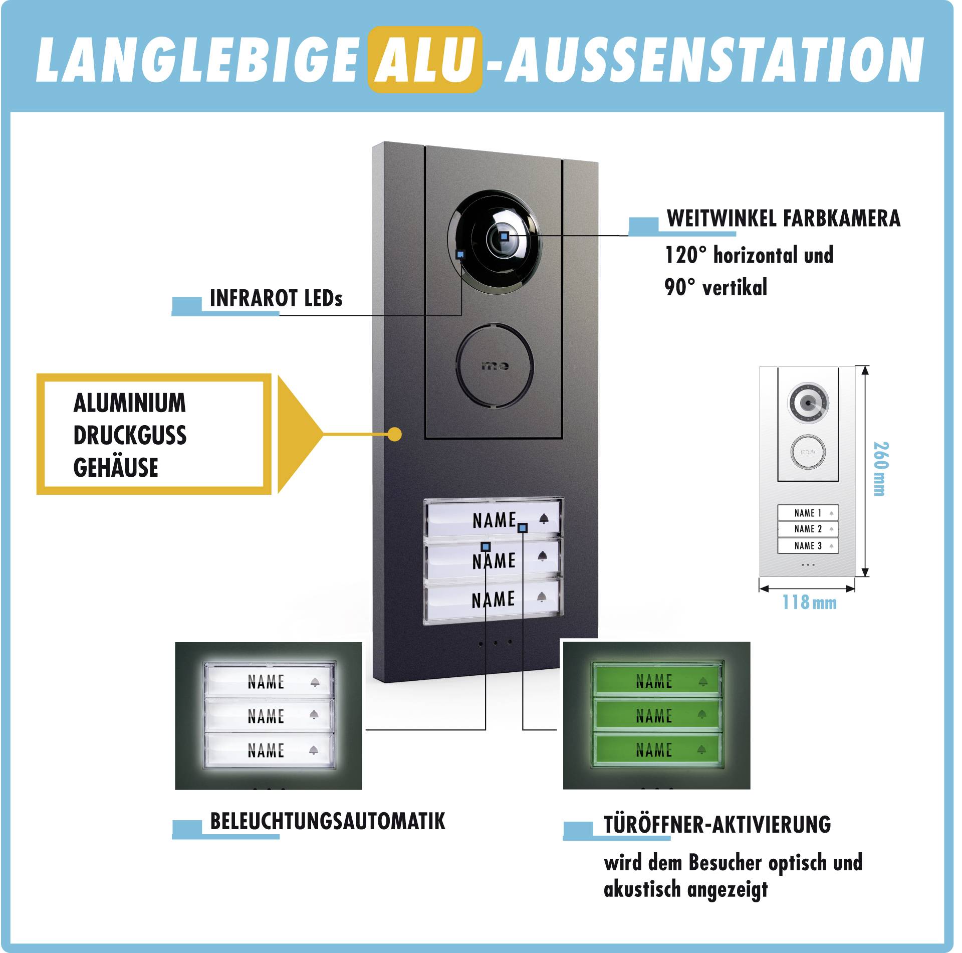 M-e modern-electronics VD ALU 6730A Video-Türsprechanlage Weiß, Anthrazit